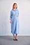 Maternity Shirt Collar Front Pocket Midi Length Dress Blue - 5
