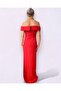 Valentina Red Off the Shoulder Long Evening Dress - 4