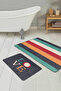 Colorful Love Themed Colorful Striped 2-Piece Kitchen Mat Set & Bathroom Carpet Set - 2