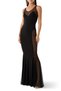 Sleeveless Fishtail Dress Mesh Detailing, Low Back, Bodycon Dramatic Design - 3