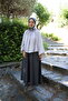 25030 Women's Gathered Collar Flounced Crinkle Fabric Flowy Comfortable Blouse Gray - 5