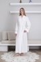 Lace Detailed Women's Dressing Gown / Shawl Collar Tie Waist / Cotton Stretch Fabric - 4