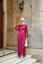 Women's Front Brooch Detailed Wrinkle Dress Burgundy - 3
