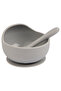 BabiesBasic Feeding Set, 2 Piece Silicone Set with Silicone Suction Bowl and Silicone Spoon - Grey
