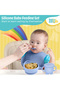 BabiesBasic Feeding Set, 6 Piece, Silicone Plate, Bowl, Bib, Spoon , Fork and 2 in 1 Cup - Blue - 4