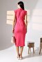 Fuchsia Brooch Detailed Turtleneck Draped and Padded Crepe Dress - 8