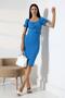 Blue Watermelon Sleeve Belted Crepe Fabric Pencil Dress - 4