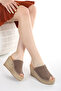 Women's Genuine Leather Straw Wedge Heeled Slippers 6323 Mink Suede - 3