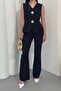 Women's Double Bottom Top Set Stylish Button Detailed Vest Pants Set - 6