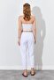 Women's White (6813) Wide Leg Garment Stitched Gabardine Trousers - 7