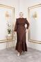 Women's Ruffle Detailed Belted Brown Linen Dress - 3
