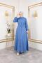 Women's Pocket Detailed Buttoned Waist Elastic Blue Dress
