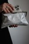 Women's Silver Glitter Textured Metal Framed Stone Detailed Evening Dress Clutch Bag - 3