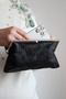 Women's Black Glitter Textured Metal Framed Stone Detailed Evening Dress Clutch Bag - 3