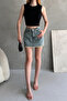 Women's Crew Neck Sleeveless Back Belt Detailed Crop Blouse Black - 7