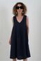 Navy Blue Pleated Front V-Neck Linen Dress - 4