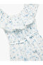 Cotton Boat Neck Short Sleeve Ruffle Lace Detailed Floral Dress - 3