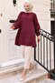 Gathered Detailed Balloon Sleeve Shirt Burgundy Hm2763 - 7