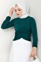 Crew Neck Gathered Sandy Blouse Emerald Hm2765 - 8