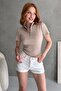 Women's Cream Zippered Ribbed Knitted Blouse - 3