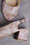Faly Women's Genuine Leather Crocodile Patterned Short Heeled Shoes 3970 - 3