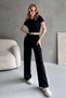 Women's Black Crop Pants Ribbed Knitted Bottom Top Set - 3