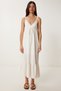 Women's Stone Strap Flounced Summer Linen Dress Rg00066 - 2