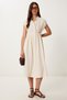 Women's Cream Gather Detailed Linen Shirt Dress Mx00196 - 2