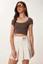Women's Cream Pleated Mini Gabardine Skirt Zh00055