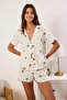 Ekru %100 Pamuklu Kurdele/Fiyonk ve Puantiye Desenli Şortlu Örme Pijama Takımı THMSS25PT00410