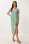 Women's Green Cream Striped Crochet Embroidered Mercerized Knitwear Dress Hk00044