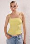 Sarı Dokulu Pötikareli Askılı Peplum Dokuma Bluz TWOSS25BZ00574 - 2