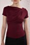 Bordo Büzgü/Drape Detaylı Fitted/Vücuda Oturan Örme Bluz TWOSS25BZ00278 - 3