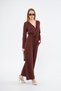 Women's Brown Pocketed Elastic Waist Belt Piece Long Sleeve Round Neck Buttoned Comfortable Fit Jumpsuit 3297506 - 7