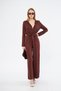 Women's Brown Pocketed Elastic Waist Belt Piece Long Sleeve Round Neck Buttoned Comfortable Fit Jumpsuit 3297506 - 4