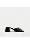 Black Crinkled Patent Leather Heeled Slippers – 5cm Tpu Heel with Gold Accessories