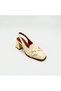 Beige Wrinkled Patent Leather Heeled Slingback Loafer – with Gold Accessories - 4