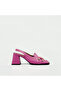 Pink Genuine Leather Chain Buckle Slingback Heeled Shoes