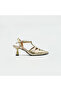 Gold Color Genuine Leather T-Strap Heeled Shoes – 6 cm Thin Heel - 2