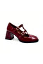 Burgundy Patent Leather Double Buckle Mary Jane Heeled Shoes