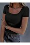 Women's Black-White Square Collar Short Sleeve 2-Piece Suit Black and White Blouse - 3