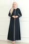 Embroidered Zippered Ferace Crepe Fabric Ferace