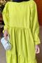 Bubble Sleeve Tiered Summer Dress in Olive Green - 2