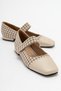 TOWN Beige Houndstooth Velcro Casual Ballet Shoes