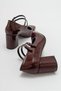 Roya Burgundy Patent Leather Double Buckle Heeled Women's Shoes - 5