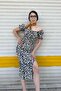 Watermelon Sleeve Large Floral Pattern Slit Square Neck Summer Midi Dress - 6