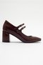 Roya Burgundy Patent Leather Double Buckle Heeled Women's Shoes - 6