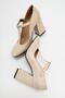 OMERA Beige Patent Leather Thick Heeled Women's Shoes - 5