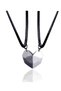 Gray Black Two Pieces Magnet Double Heart Lover Metal Necklace Jewelry