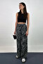 Black Patterned Viscose Draped Palazzo Trousers